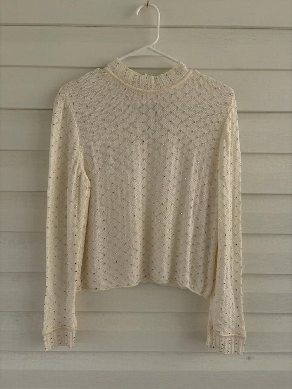 St. John Evening Crystal Embellished Knit Top Ivory Rhinestone Luxury Glam